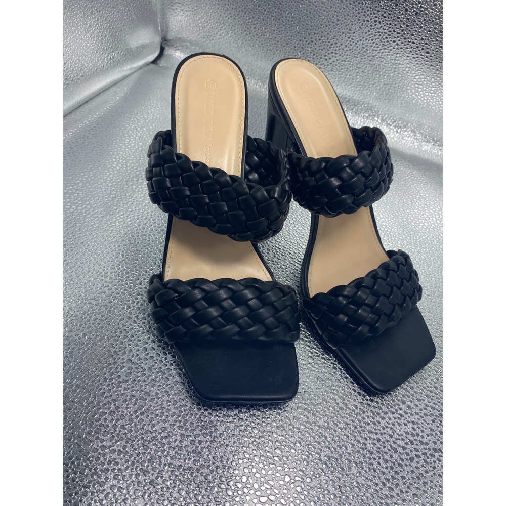 Wild Diva Lounge Black Braided Block Heel Sandals Square Toe Slide Mules Shoes